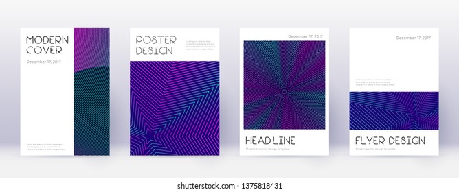Minimal brochure design template set. Neon abstract lines on dark blue background. Appealing brochure design. Pleasing catalog, poster, book template etc.