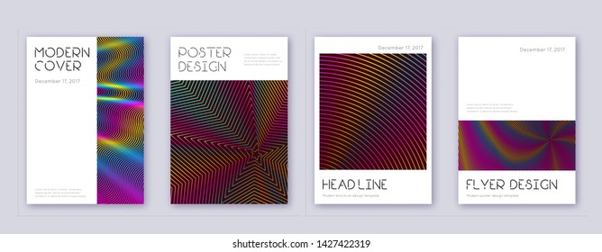 Minimal brochure design template set. Rainbow abstract lines on wine red background. Artistic brochure design. Divine catalog, poster, book template etc.