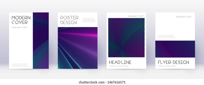 Minimal brochure design template set. Neon abstract lines on dark blue background. Appealing brochure design. Quaint catalog, poster, book template etc.