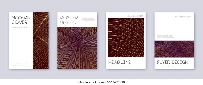 Minimal brochure design template set. Gold abstract lines on bordo background. Appealing brochure design. Eminent catalog, poster, book template etc.