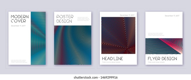 Minimal brochure design template set. Red abstract lines on white blue background. Artistic brochure design. Favorable catalog, poster, book template etc.