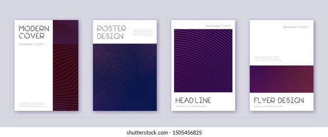 Minimal brochure design template set. Violet abstract lines on dark background. Artistic brochure design. Noteworthy catalog, poster, book template etc.