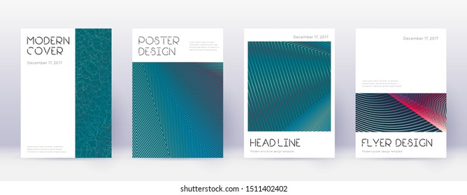 Minimal brochure design template set. Red abstract lines on white blue background. Artistic brochure design. Imaginative catalog, poster, book template etc.