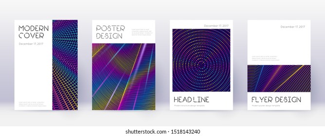 Minimal brochure design template set. Rainbow abstract lines on dark blue background. Artistic brochure design. Breathtaking catalog, poster, book template etc.