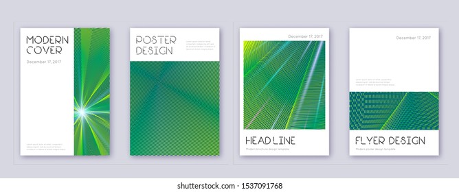 Minimal brochure design template set. Green abstract lines on dark background. Appealing brochure design. Grand catalog, poster, book template etc.