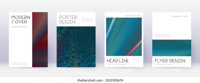 Minimal brochure design template set. Red abstract lines on white blue background. Artistic brochure design. Interesting catalog, poster, book template etc.