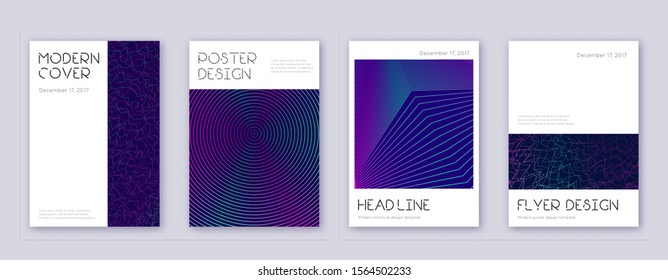 Minimal brochure design template set. Neon abstract lines on dark blue background. Appealing brochure design. Perfect catalog, poster, book template etc.