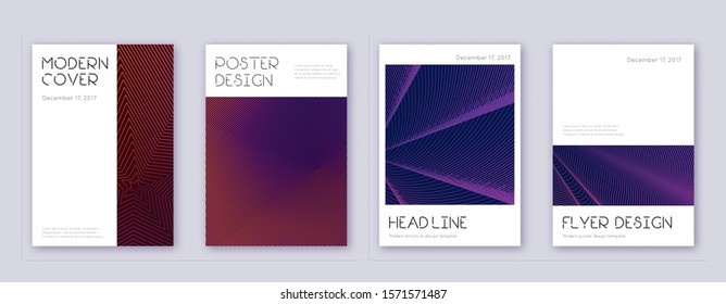 Minimal brochure design template set. Violet abstract lines on dark background. Artistic brochure design. Magnificent catalog, poster, book template etc.