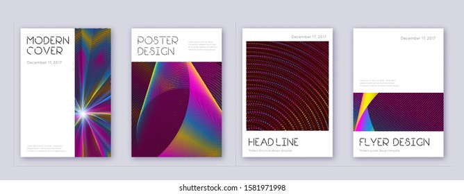 Minimal brochure design template set. Rainbow abstract lines on wine red background. Artistic brochure design. Eminent catalog, poster, book template etc.