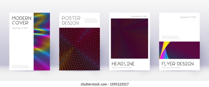 Minimal brochure design template set. Rainbow abstract lines on wine red background. Artistic brochure design. Fabulous catalog, poster, book template etc.
