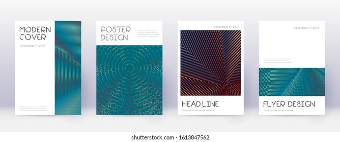 Minimal brochure design template set. Red abstract lines on white blue background. Artistic brochure design. Lively catalog, poster, book template etc.