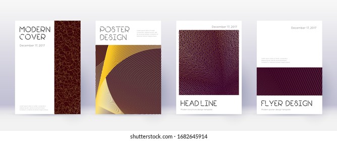 Minimal brochure design template set. Gold abstract lines on bordo background. Appealing brochure design. Extra catalog, poster, book template etc.
