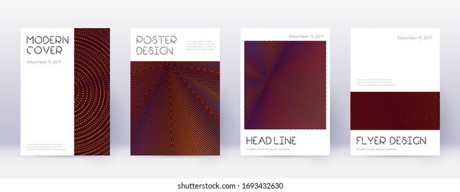 Conjunto mínimo de plantillas de diseño de folleto. Líneas abstractas naranjas sobre el fondo rojo del vino. Atractivo diseño de folleto. Catálogo, póster, plantilla de libro, etc.