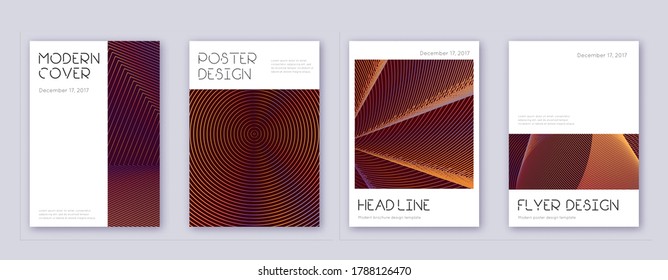 Minimal brochure design template set. Orange abstract lines on wine-red background. Appealing brochure design. Worthy catalog, poster, book template etc.