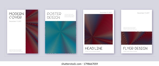 Minimal brochure design template set. Red abstract lines on white blue background. Artistic brochure design. Flawless catalog, poster, book template etc.