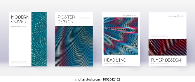 Minimal brochure design template set. Red abstract lines on white blue background. Artistic brochure design. Incredible catalog, poster, book template etc.