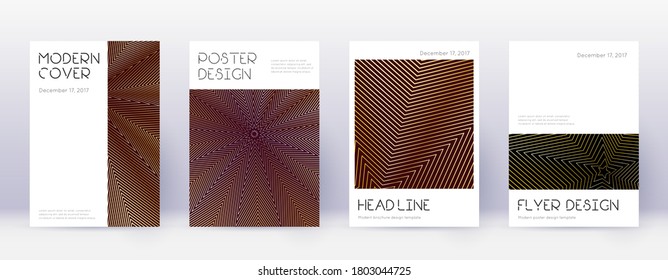 Minimal brochure design template set. Gold abstract lines on bordo background. Appealing brochure design. Exquisite catalog, poster, book template etc.