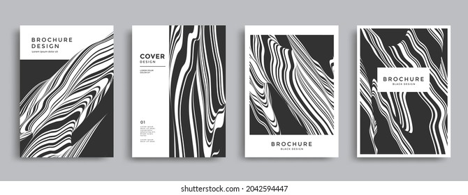 Minimal brochure layout. Poster design template. Abstract cover page. Black and white striped texture background.