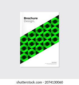 Minimal brochure, leaflet template in retro style. Bright green and black geometric figures on white background.