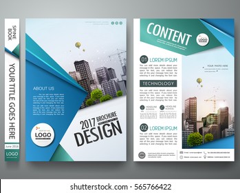 Minimal brochure report business flyers magazine poster template. Portfolio design vector. Abstract blue and green square on cover book presentation.