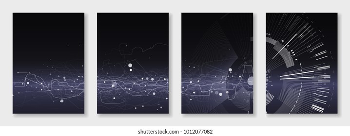 Minimal brochure templates. Abstract digital texture on dark background. Technology sci-fi concept, abstract vector design. Templates for flyer, leaflet, brochure, report, presentation, advertising