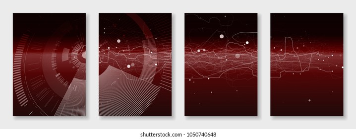 Minimal brochure templates. Abstract digital texture on dark background. Technology sci-fi concept, abstract vector design. Templates for flyer, leaflet, brochure, report, presentation, advertising