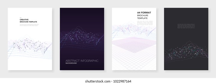Minimal brochure templates. Big data visualization with lines and dots. Technology sci-fi concept, abstract vector design. Templates for flyer, leaflet, brochure, report, presentation, advertising