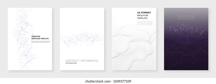 Minimal brochure templates. Big data visualization with lines and dots. Technology sci-fi concept, abstract vector design. Templates for flyer, leaflet, brochure, report, presentation, advertising