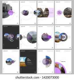 Minimal brochure templates with circle elements on white background. Templates for flyer, leaflet, brochure, report, presentation, advertising.