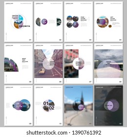 Minimal brochure templates with circles, round elements on white background. Covers design templates for flyer, leaflet, brochure, report, presentation, advertising, magazine.
