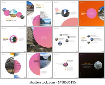 Minimal brochure templates colorful circles, round shapes. Covers design templates for square flyer, brochure, presentation, social media advertising, online seminar, digital education.