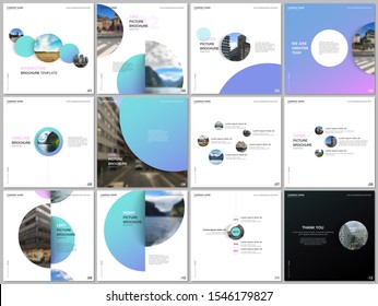 Minimal brochure templates colorful circles, round shapes. Covers design templates for square flyer, brochure, presentation, social media advertising, online seminar, digital education.