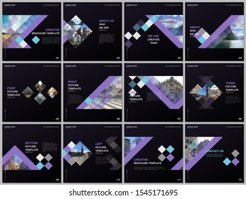 Minimal brochure templates with colorful cubes, trendy geometric abstract background. Covers design templates for square flyer, leaflet, brochure, report, presentation, advertising, magazine.