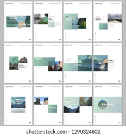 Minimal brochure templates with colorful gradient rectangles and square shapes on white background. Covers design templates for flyer, leaflet, brochure, report, presentation, advertising, magazine.