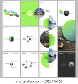 Minimal brochure templates with colorful gradient shapes, circles, round elements on white background. Covers design templates for flyer, leaflet, brochure, report, presentation, advertising, magazine
