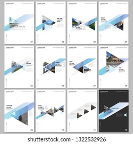 Minimal brochure templates with colorful gradient trangles and triangular shapes on white background. Covers design templates for flyer, leaflet, brochure, report, presentation, advertising, magazine