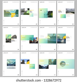 Minimal brochure templates with colorful gradient rectangles and square shapes on white background. Covers design templates for flyer, leaflet, brochure, report, presentation, advertising, magazine.