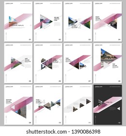 Minimal brochure templates with colorful gradient trangles and triangular shapes on white background. Covers design templates for flyer, leaflet, brochure, report, presentation, advertising, magazine.