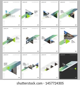 Minimal brochure templates with colorful gradient trangles and triangular shapes on white background. Covers design templates for flyer, leaflet, brochure, report, presentation, advertising, magazine.