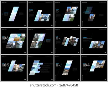 Minimal brochure templates with colorful gradient geometric background. 