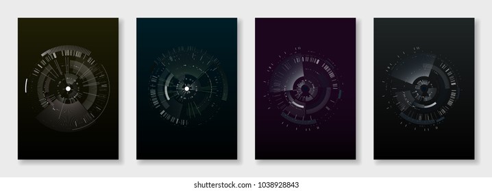 Minimal brochure templates. elements on dark background. Technology sci-fi concept, abstract vector design. Templates for flyer, leaflet, brochure, report, presentation, advertising