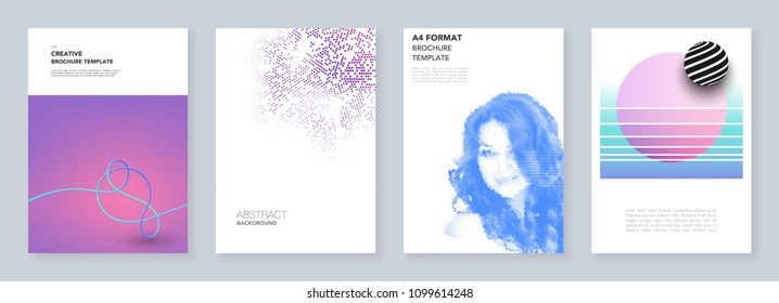 Minimal brochure templates with geometric colorful patterns, gradients, fluid shapes in minimalistic style. Templates for flyer, leaflet, brochure, report, presentation, advertising.