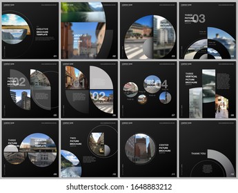 Minimal brochure templates with gray color circles, round shapes. Travel covers design templates for square flyer, leaflet, brochure, report, presentation, blog, advertising, magazine for blogging.