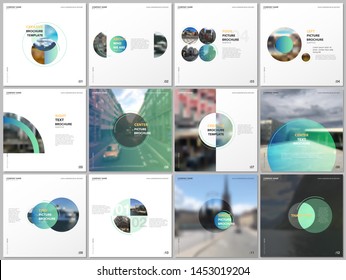 Minimal brochure templates with green color circles, round shapes. Covers design templates for square flyer, leaflet, brochure, report, presentation, blog, advertising, magazine for blogging.