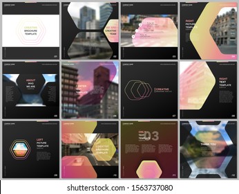 Minimal brochure templates with hexagonal design yellow color pattern background. Covers design templates for square flyer, leaflet, brochure, report, presentation, advertising, magazine.