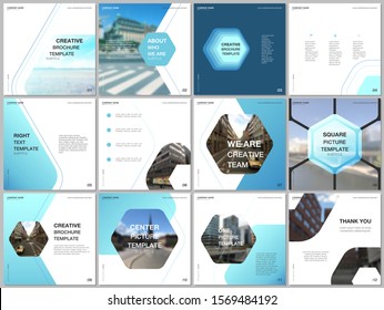 Minimal brochure templates with hexagonal design background, hexagon style pattern. Covers design templates for square flyer, leaflet, brochure, report, presentation, advertising, magazine.