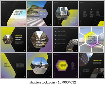 Minimal brochure templates with hexagonal design background, hexagon style pattern. Covers design templates for square flyer, leaflet, brochure, report, presentation, advertising, magazine.