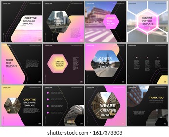 Minimal brochure templates with hexagonal design background, hexagon style pattern. Covers design templates for square flyer, leaflet, brochure, report, presentation, advertising, magazine.