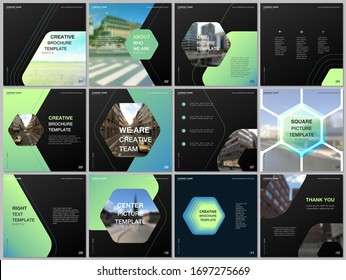 Minimal brochure templates with hexagonal design background, hexagon style pattern. Covers design templates for square flyer, leaflet, brochure, report, presentation, advertising, magazine.