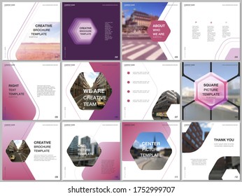 Minimal brochure templates with hexagonal design background, hexagon style pattern. Covers design templates for square flyer, leaflet, brochure, report, presentation, advertising, magazine.